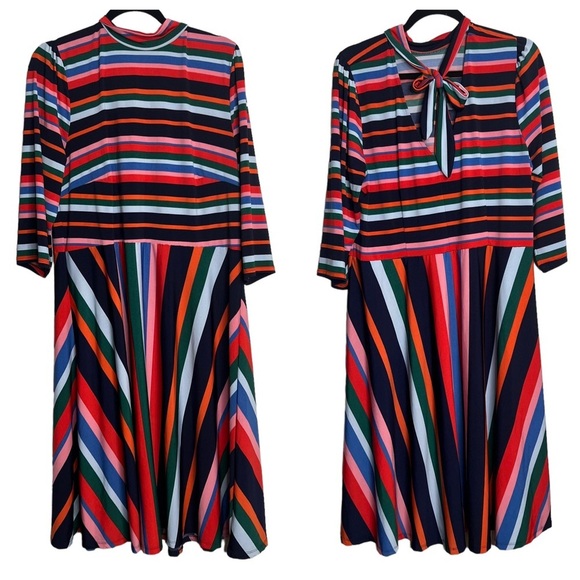ELOQUII Striped Fit & Flare Dress 3/4 Sleeves Rainbow Multicolor Plus Size 18 - Picture 1 of 11